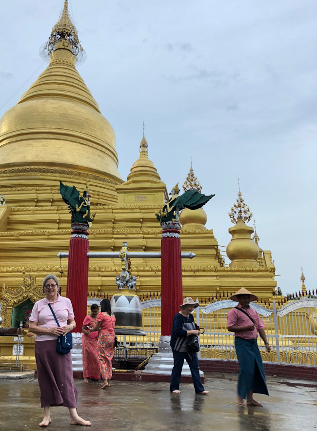 Carol Caldwell-Ewart found her long travel skirt culturally on-target while visiting Mandalay.
