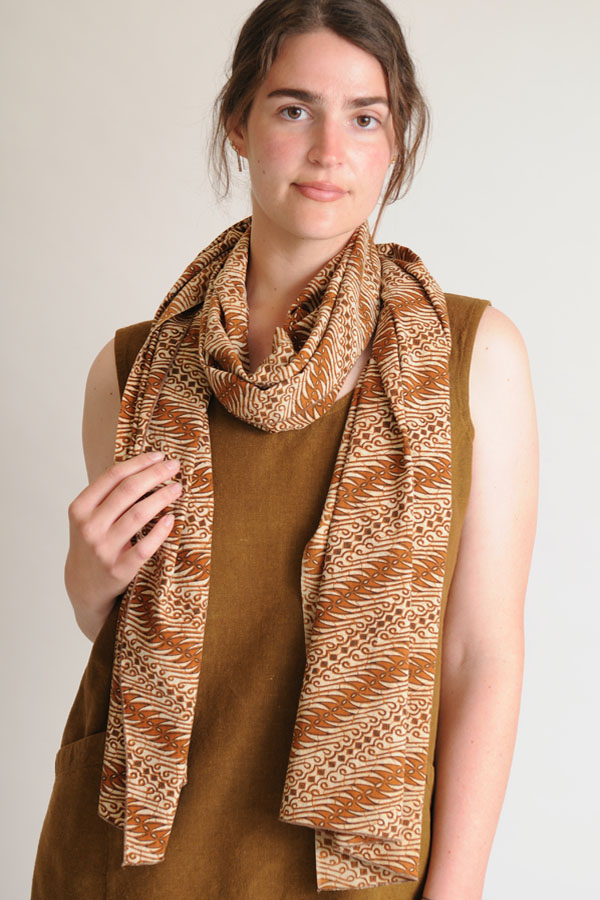 The collection includes pieces I discovered while traveling, including the Cocoa/Cream/Black Batik Cotton Scarf/Wrap