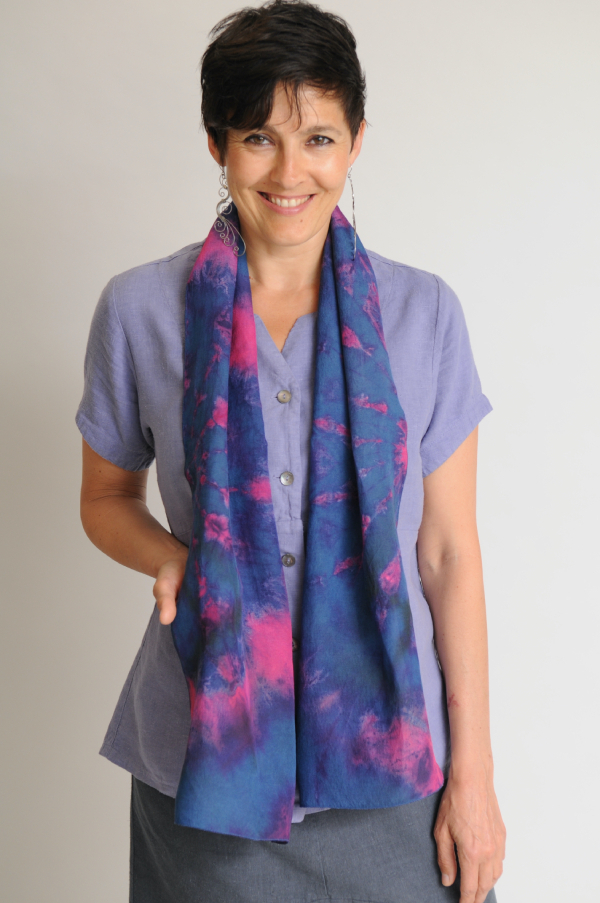 indigo on pink silk scarf