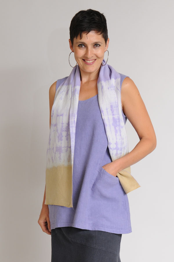 Periwinkle Trapeze Top Zoe’s Periwinkle Trapeze Top https://www.sympaticoclothing.com/hemp-tencel-trapeze-tunic-mid-weight/ in Mid Weight Hemp/Tencel accessorizes nicely with a Lilac Scarf with Gold Border