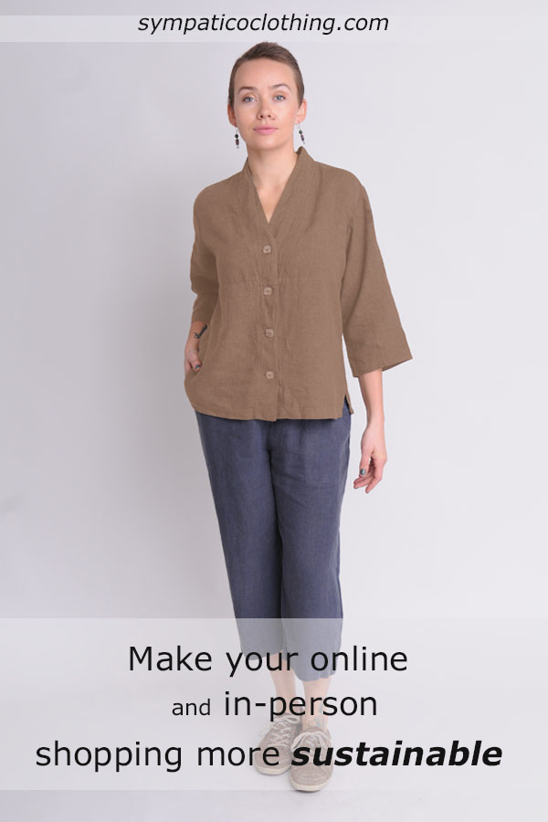 Online shopping makes a lot of sense when CO2 emissions are calculated. (Tuxedo Top in Caramel; Cropped Pants in Graphite.)