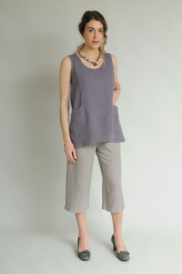 The Trapeze Tunic in Mulberry over Grey Fog Cropped Pants - simple shapes that work.