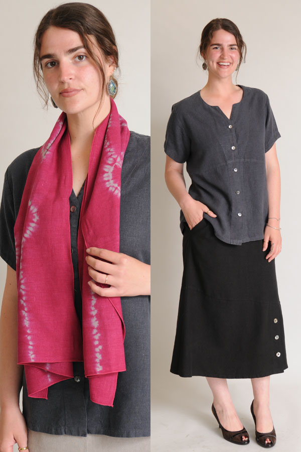 hemp tops, scarves and skirts