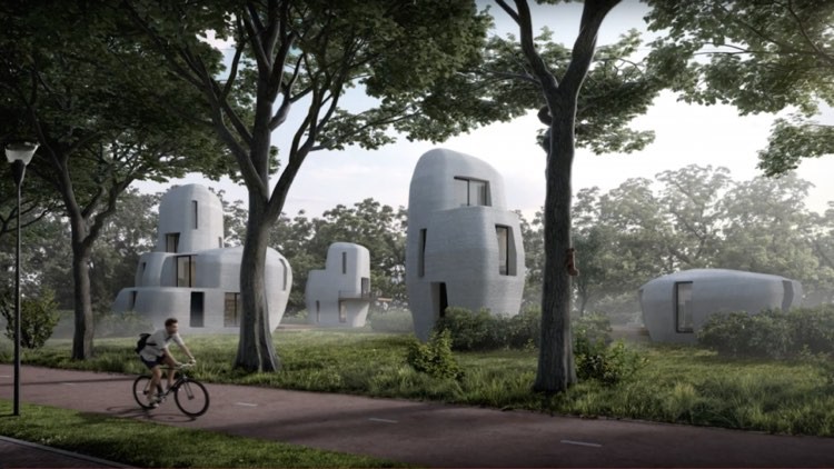These 3-D printed homes made of hemp bioplastic are slated for occupancy next year.