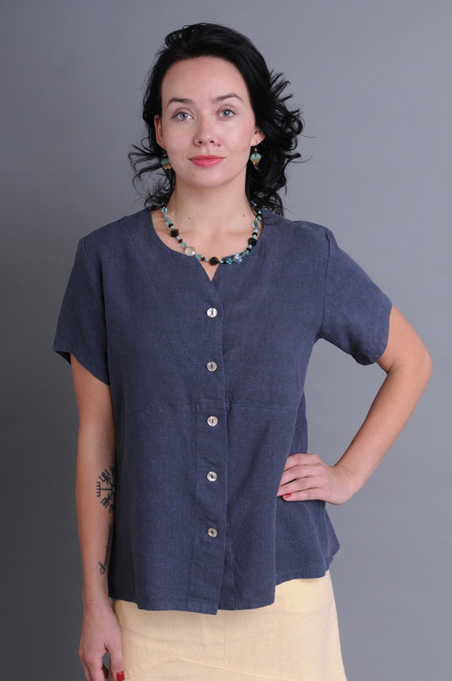 Short sleeved button top in hemp - Tencel