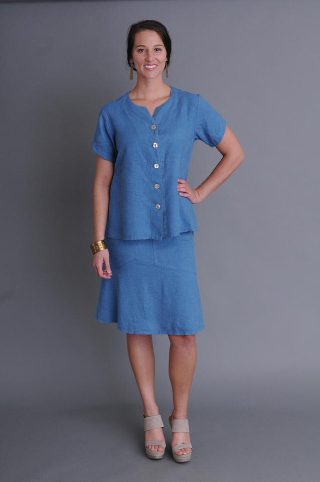 Blue hemp - Tencel button-up top and flip skirt