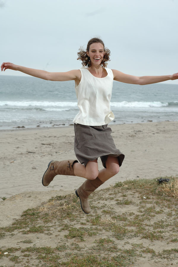 Lauren jumps for joy over free shipping in her Tank Top and Flip Skirt.