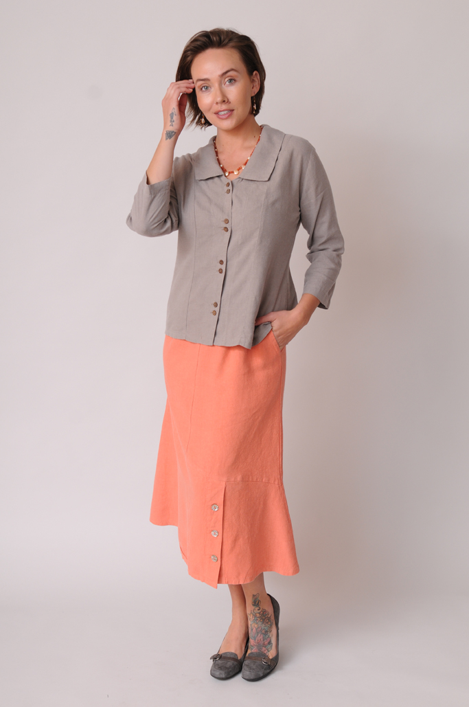 Peach Angled Skirt and Princess Top in hemp-Tencel fabric