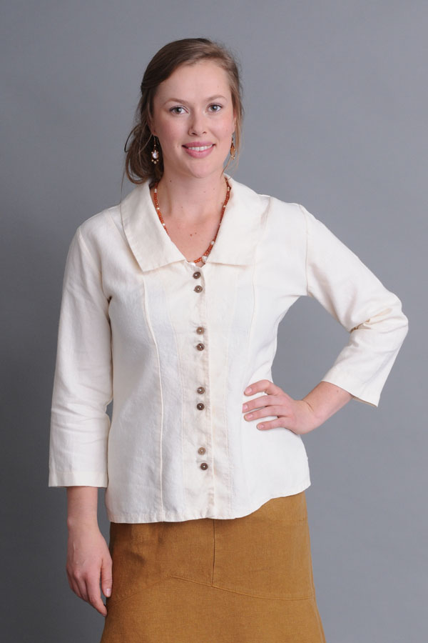 A Princess Top in undyed hemp/Tencel over a Flip Skirt in Toffee draws on earthier tones. What shades brighten your day?