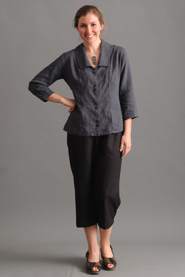 Sympatico’s unfussy hemp/Tencel fabric has minimal shrinkage and wrinkles usually disappear on the hanger overnight.