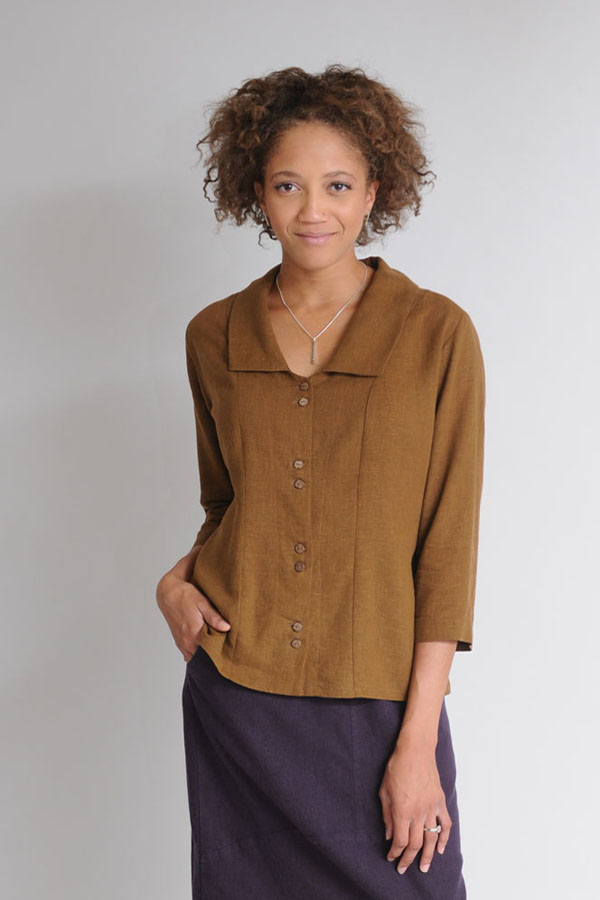 Our Toffee Princess Top in Light Weight hemp Tencel fabric.