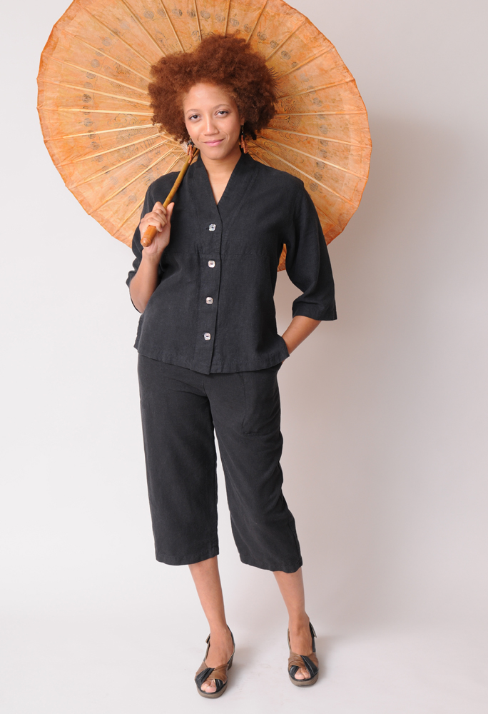 Black hemp and Tencel top and pants for women