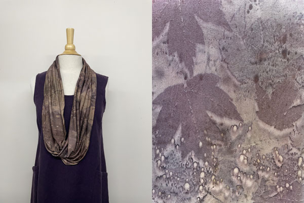 Botanical print using maple leaves on natural fabric