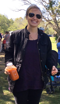 Her Trapeze Tunic serves as an under layer on a cool day at the Farmers Market.